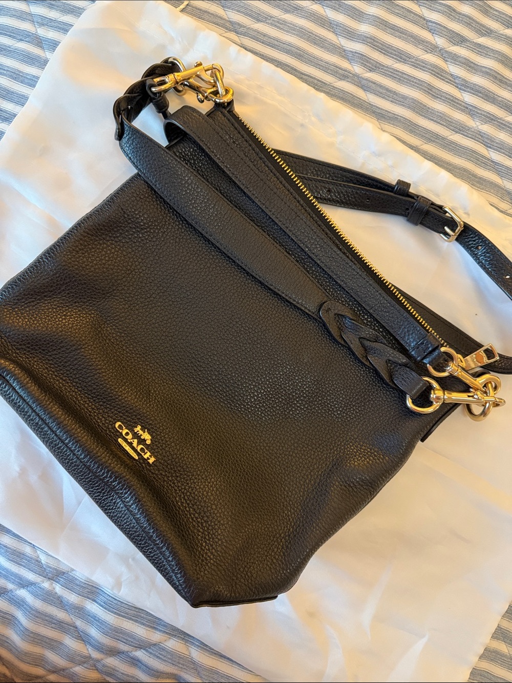 Coach Black Pebbled Leather Shoulder Bag with Gold Hardware
